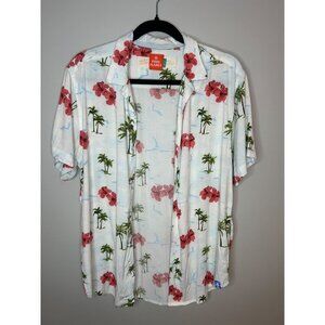 Free Planet Men's Hibiscus Hawaiian short sleeve tropical button up shirt Sz L